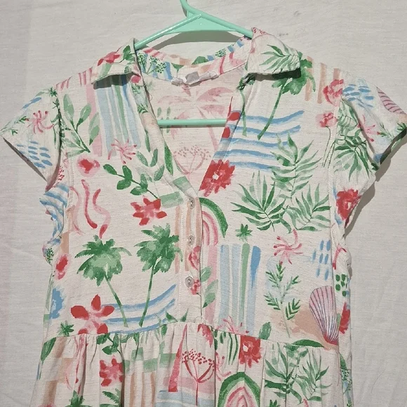 Women's Linen Rayon Floral & Palm Print Midi Dress, Sz 2, NWOT - Picture 2 of 14